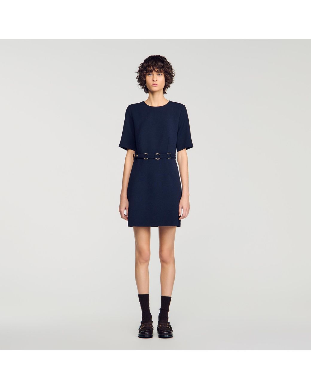 Sandro Blue Short Dress With Ring Belt