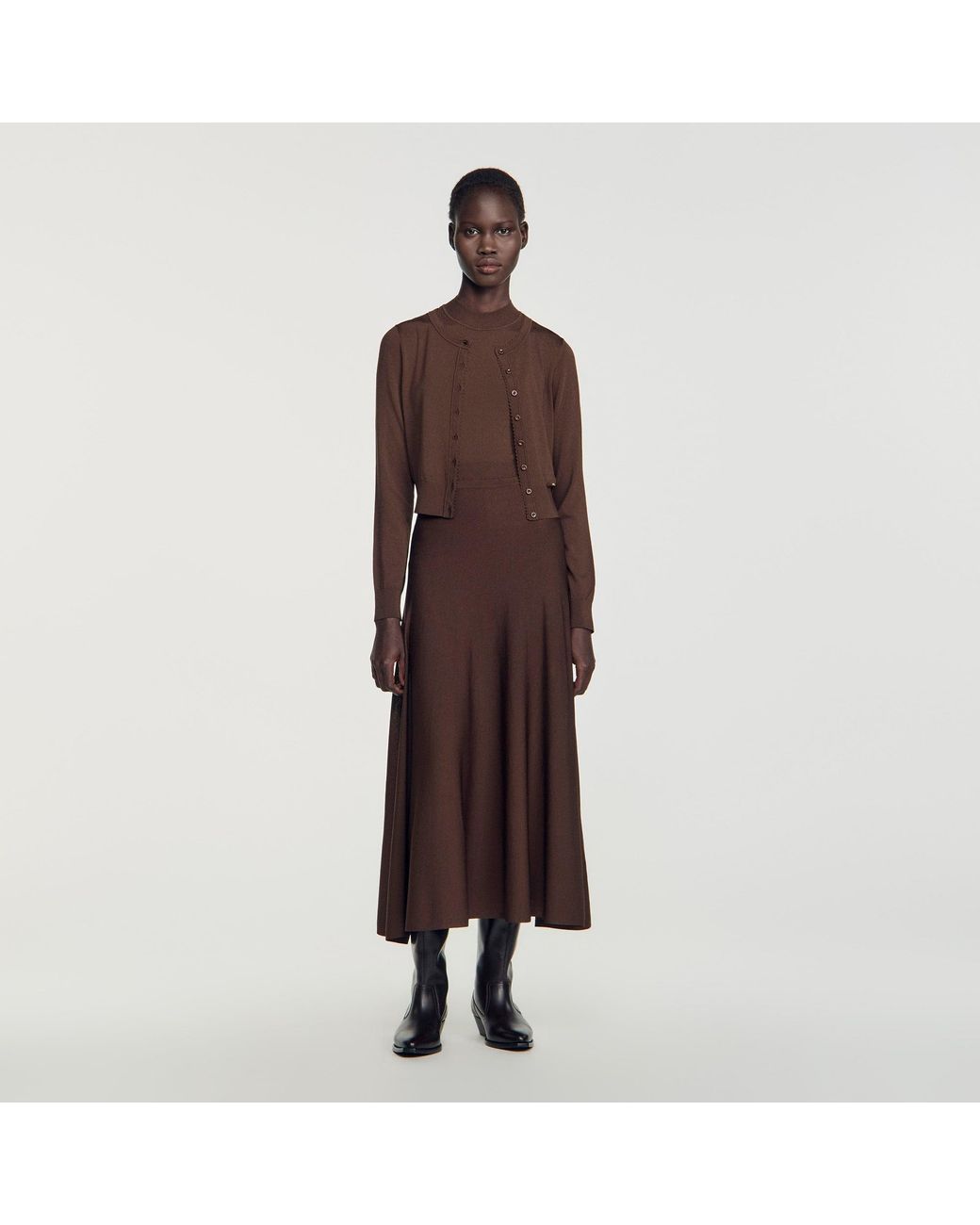 Sandro Brown Long Fine Knit Skirt