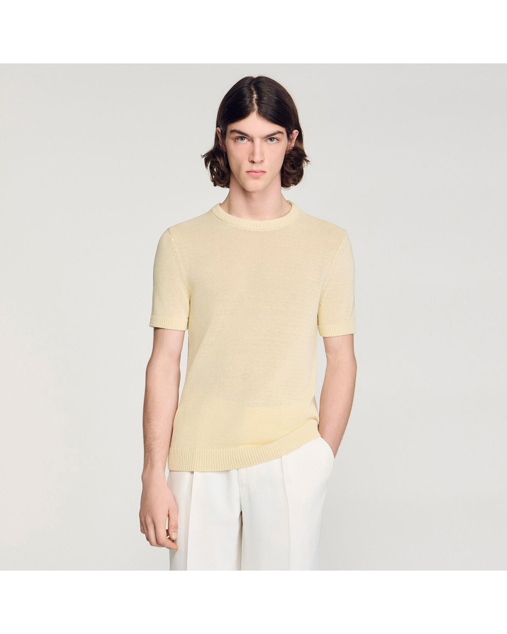 Sandro White Fine Knit T-Shirt for men