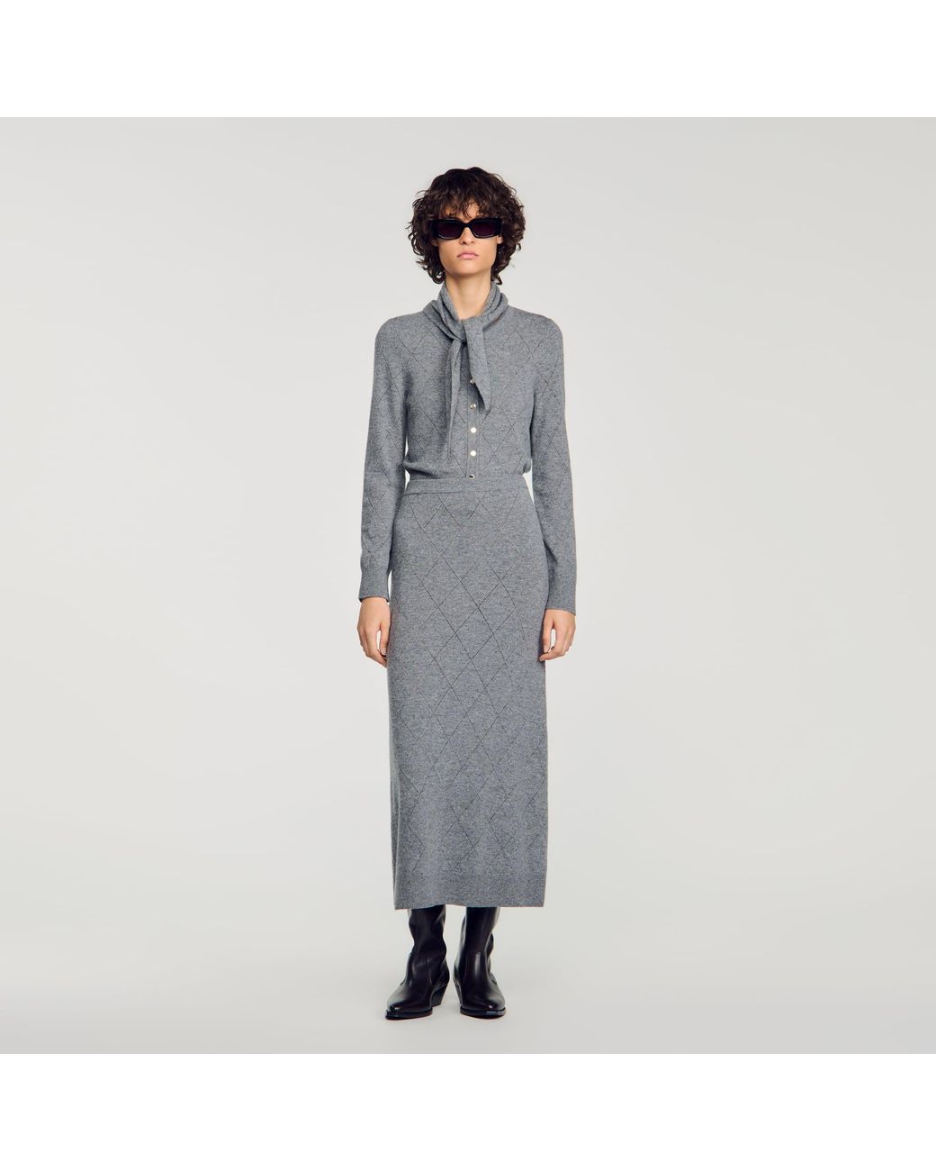 Sandro Gray Pointelle Knit Maxi Skirt