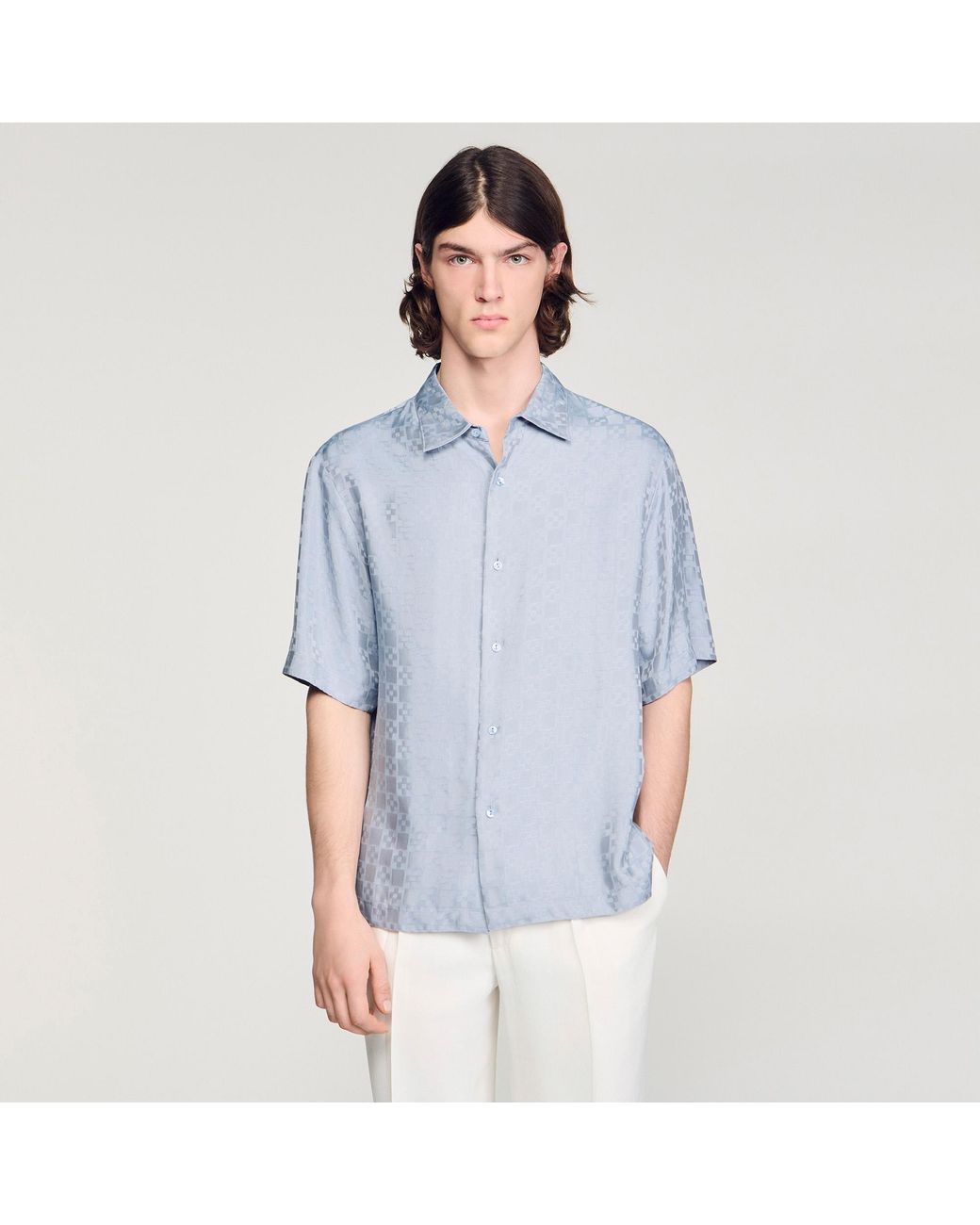 Sandro Blue Square Cross Loose-Fit Shirt for men