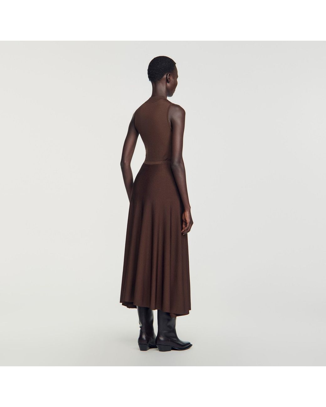 Sandro Brown Long Fine Knit Skirt