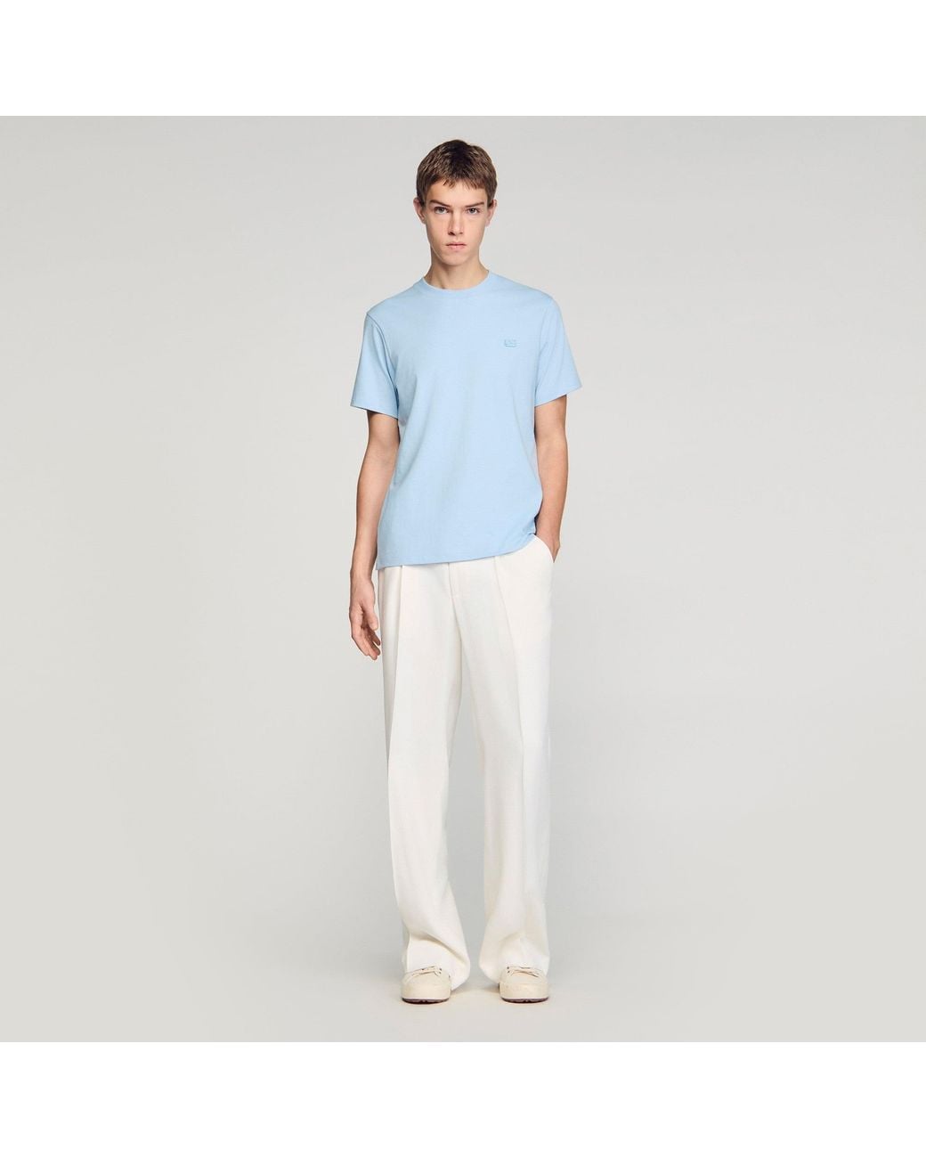 Sandro White T-Shirt With Double S Patch for men
