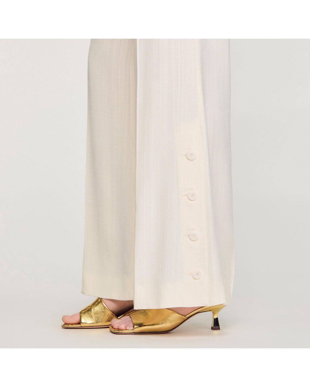 Sandro Natural Buttoned-Slit Straight-Leg Trousers