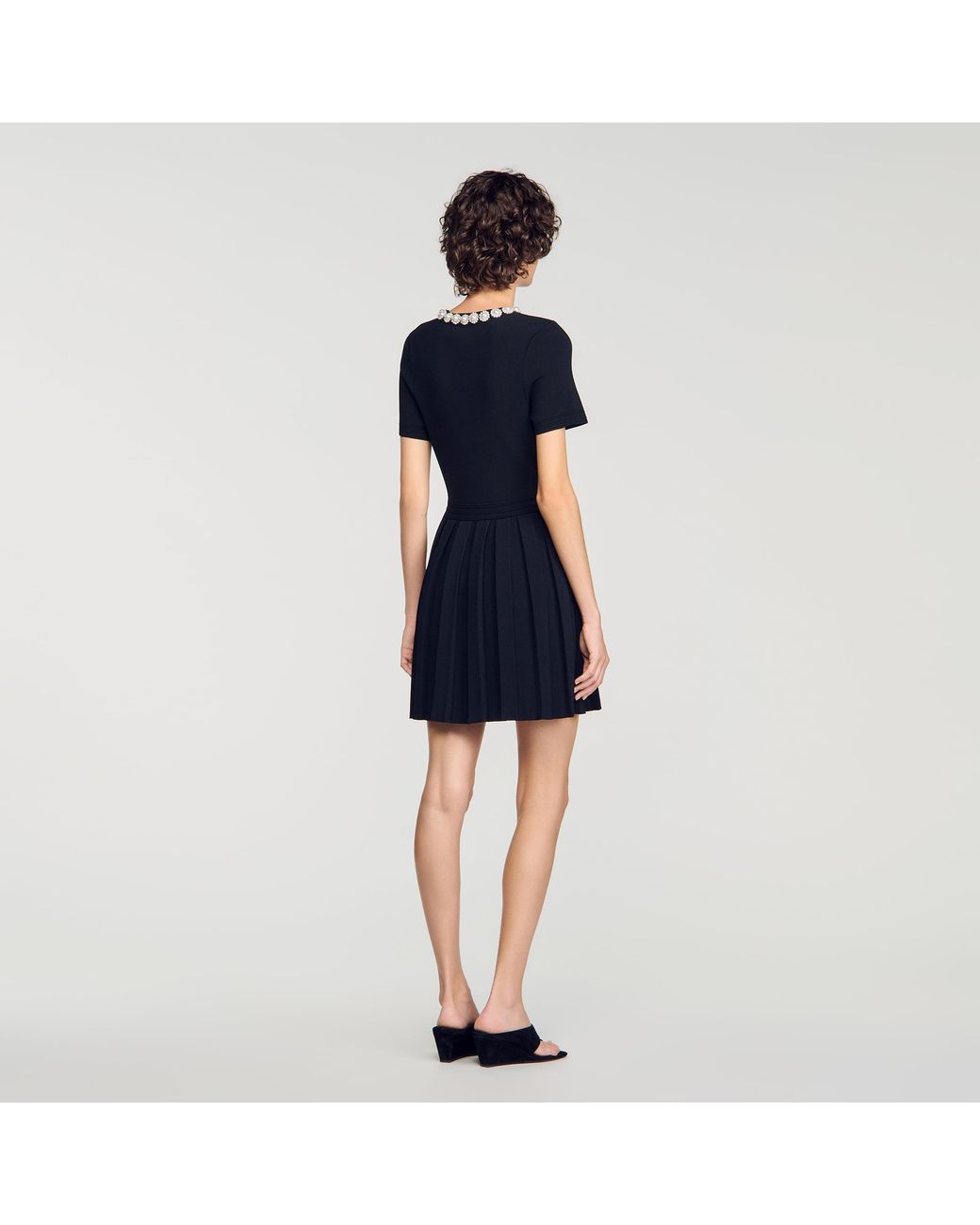 Sandro Blue Short Dress With Beaded Flowers
