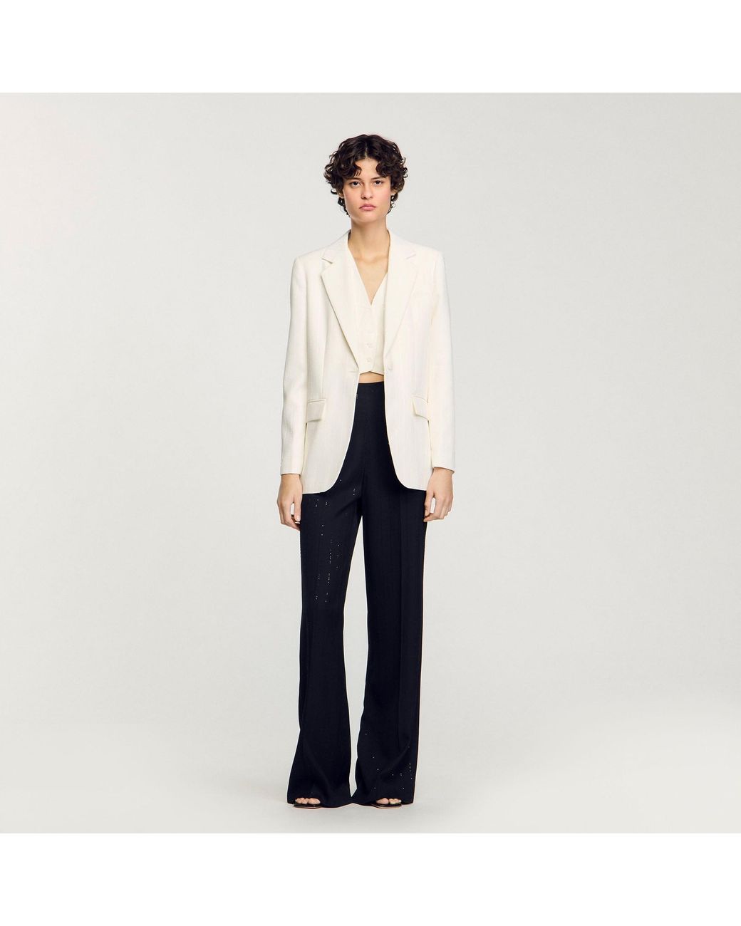Sandro White Sequin-Stripe Opera Blazer