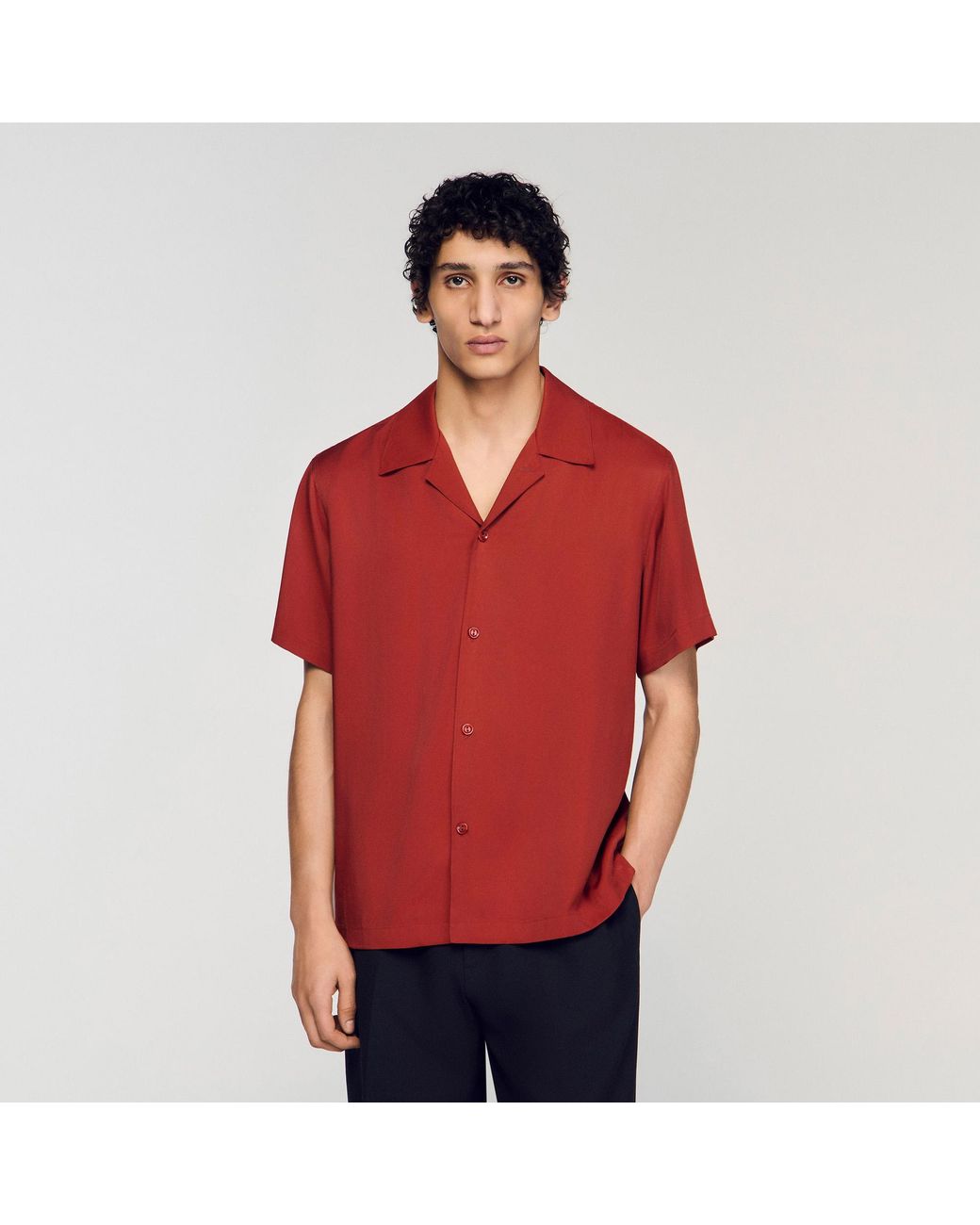 Sandro Red Loose-Fit Shark Collar Shirt for men