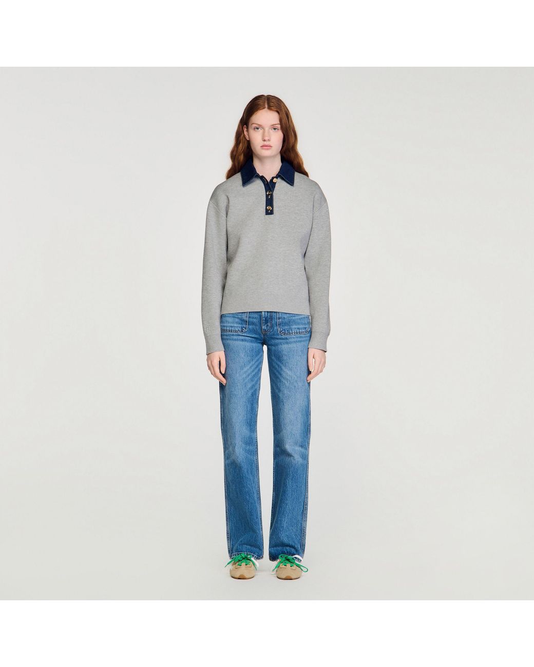 Sandro Blue Jumper With Denim Collar