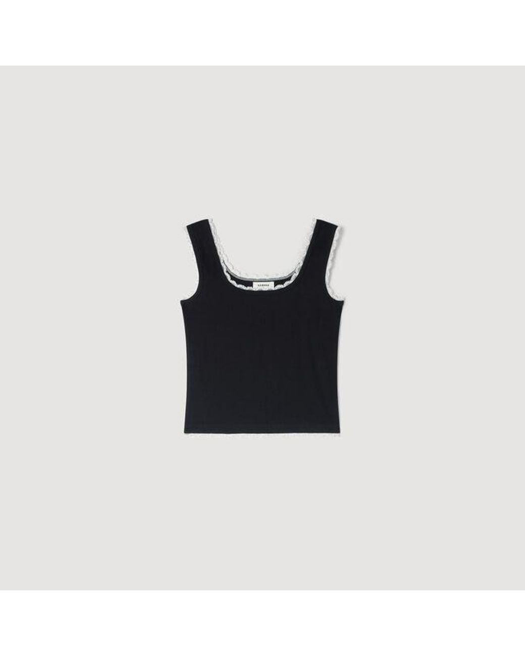 Sandro Black Beaded Embroidered Cotton Vest Top