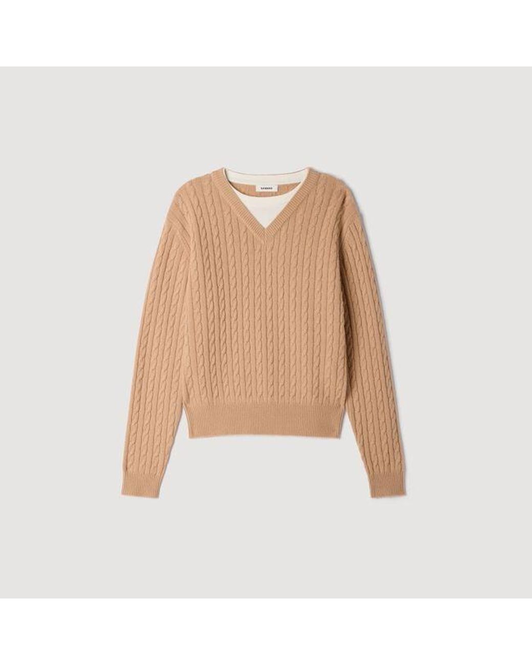 Sandro White 2-In-1 Cable Knit Sweater