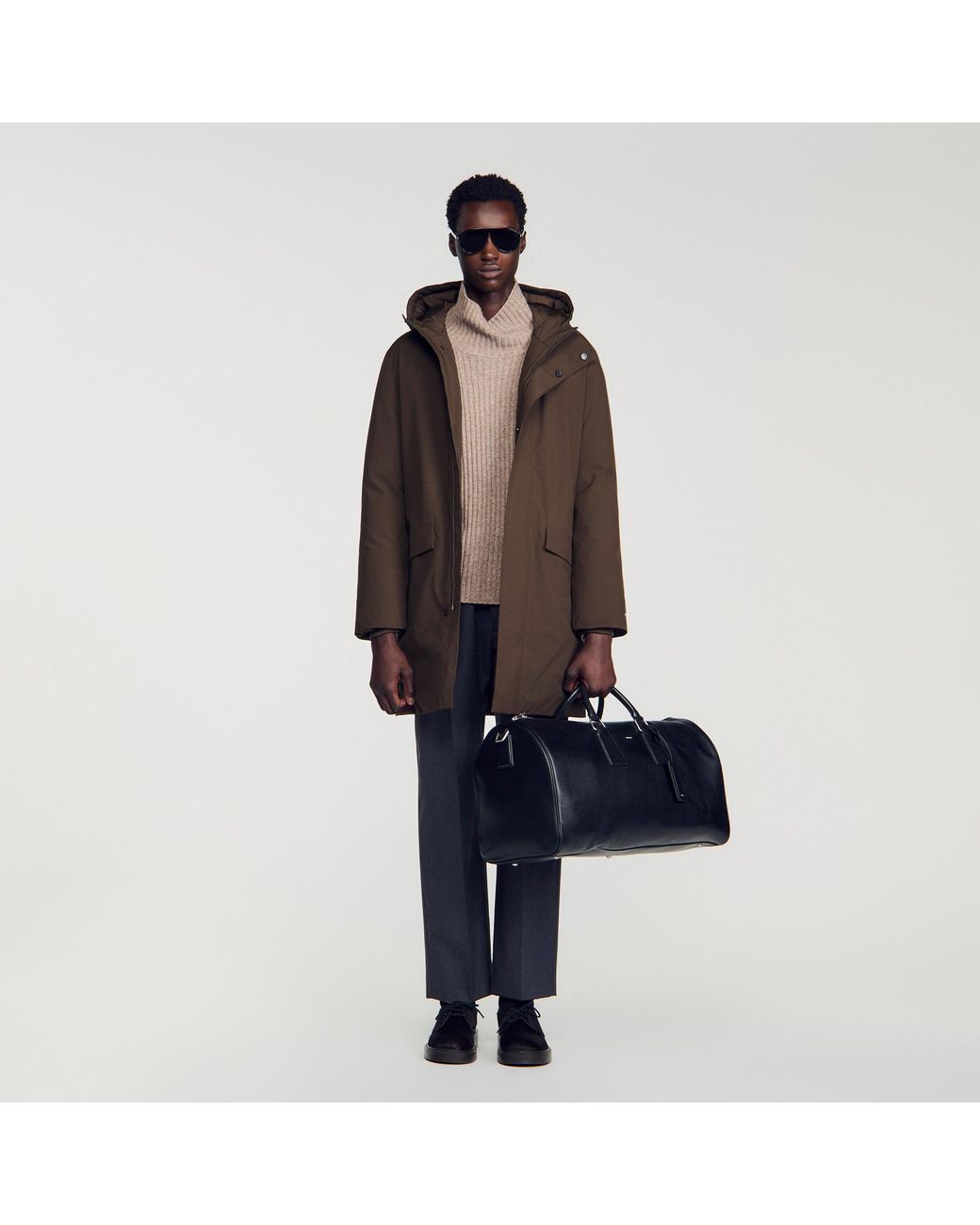 Sandro Black Leather Weekend Bag for men