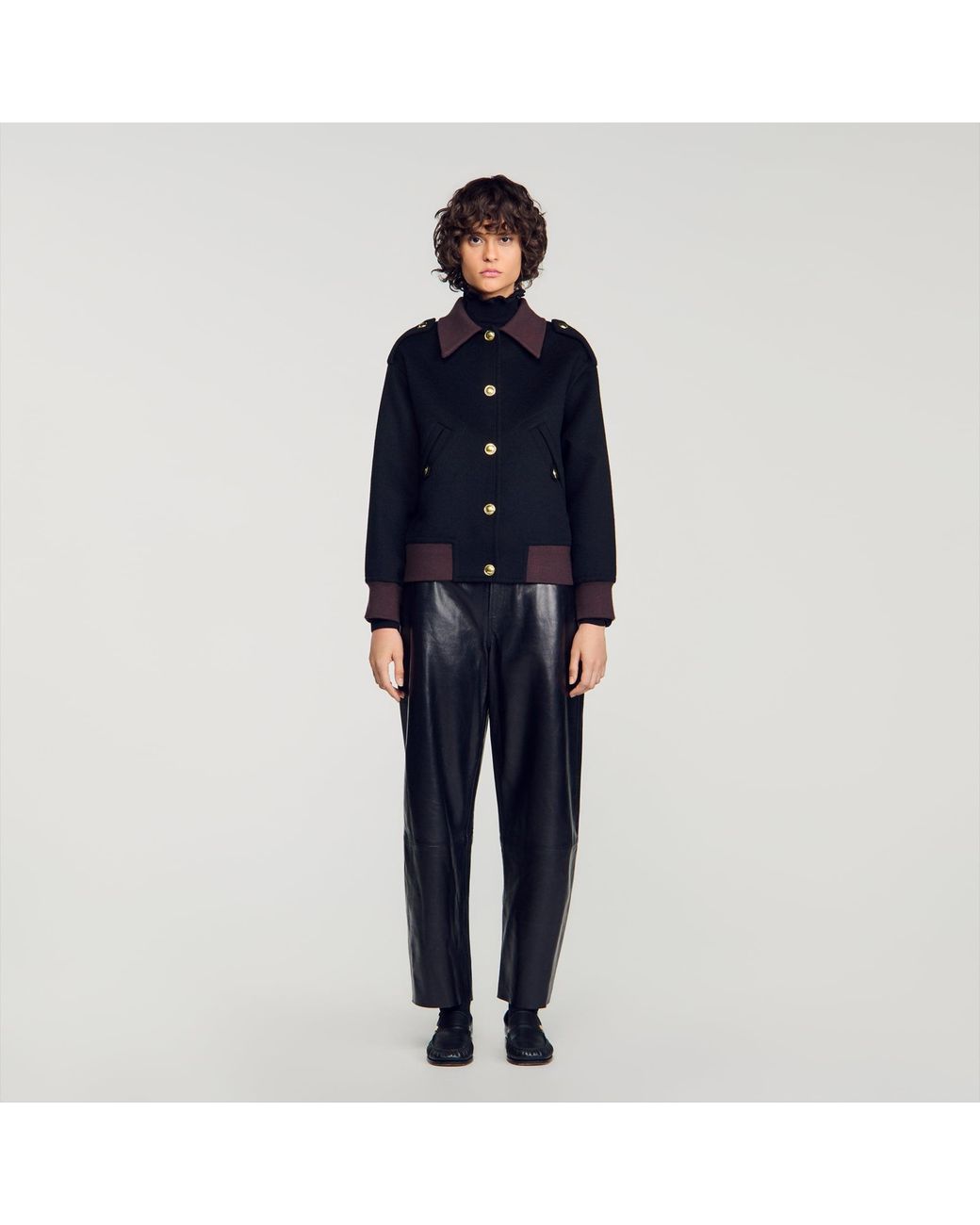 Sandro Blue Short Coat With Contrast Collar