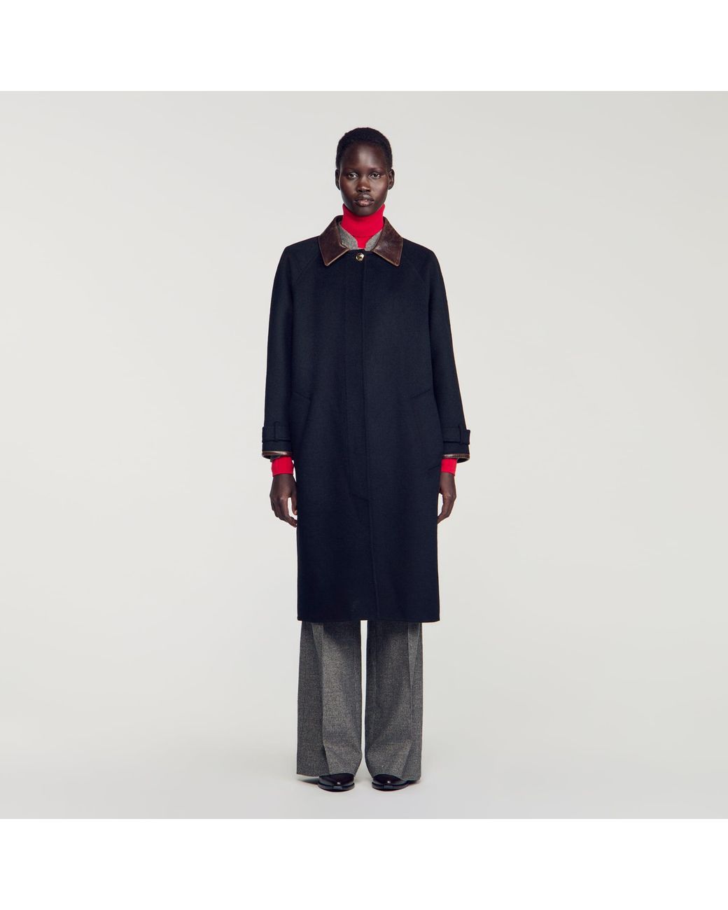 Sandro Blue Long Double-Faced Wool Coat