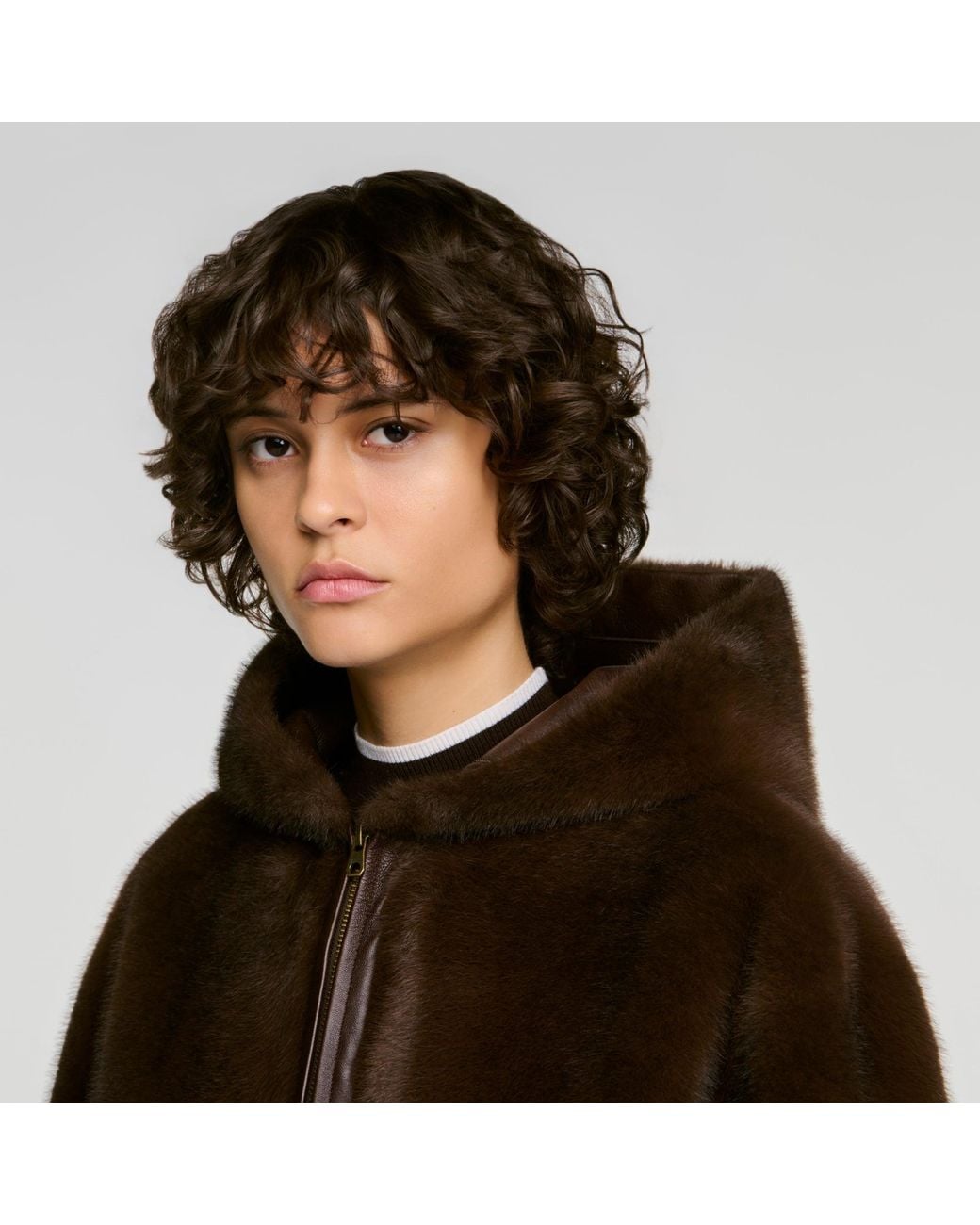 Sandro Red Faux Fur Coat With Hood