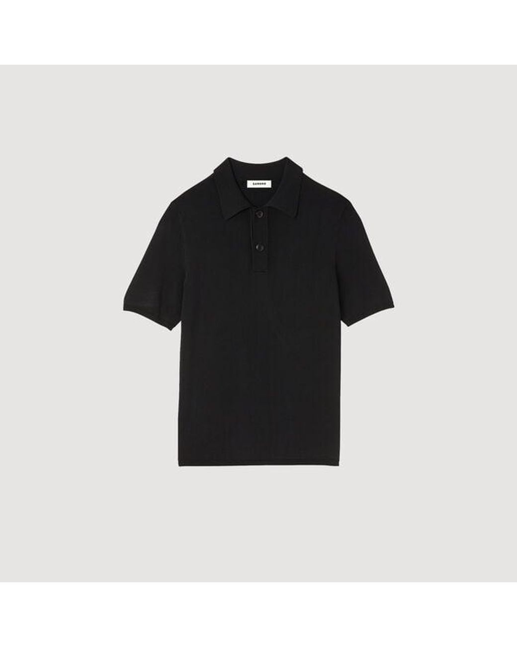 Sandro Black Short-Sleeve Knitted Polo Shirt for men