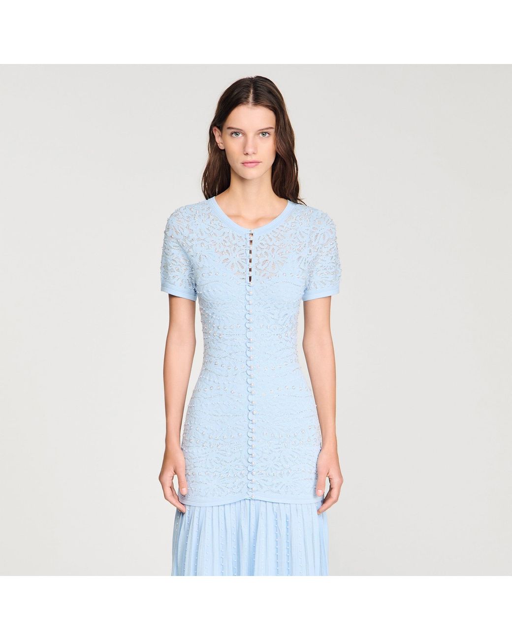 Sandro Blue Beaded Knit Maxi Dress
