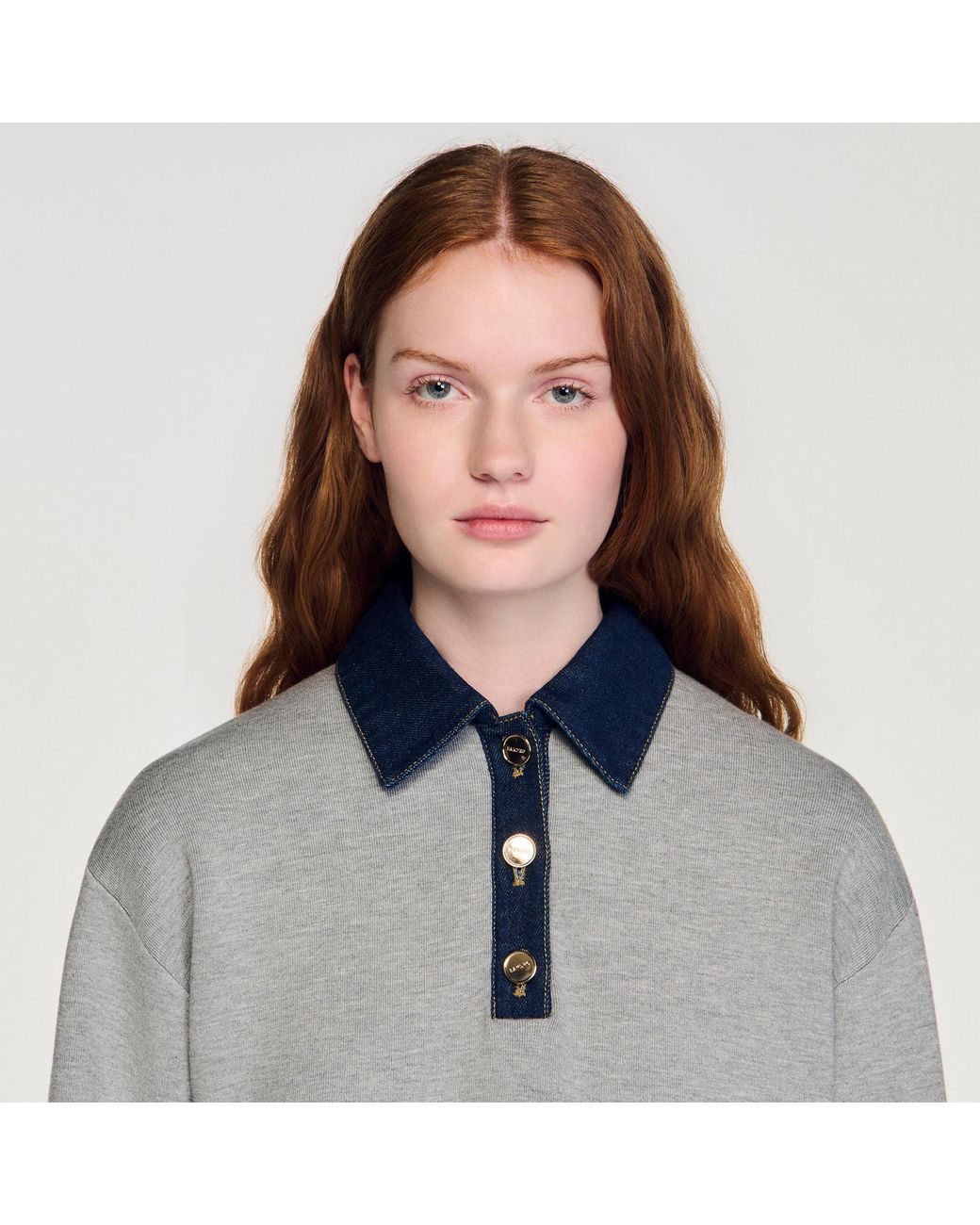 Sandro Blue Jumper With Denim Collar