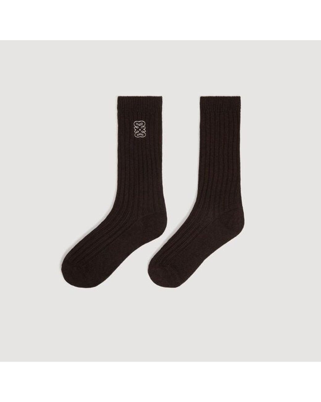 Sandro Black Ribbed Logo Socks