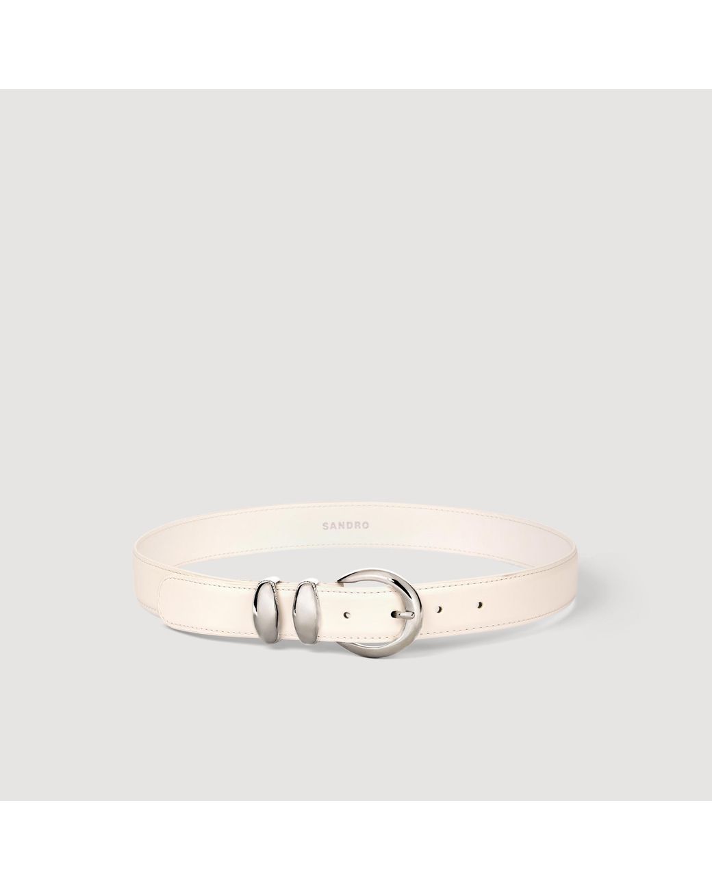 Sandro White Leather Belt With Metal Buckle