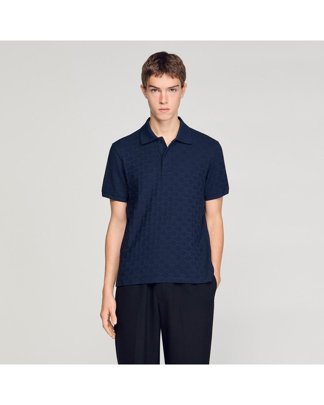 Sandro Blue Square Cross Jacquard Polo Shirt for men