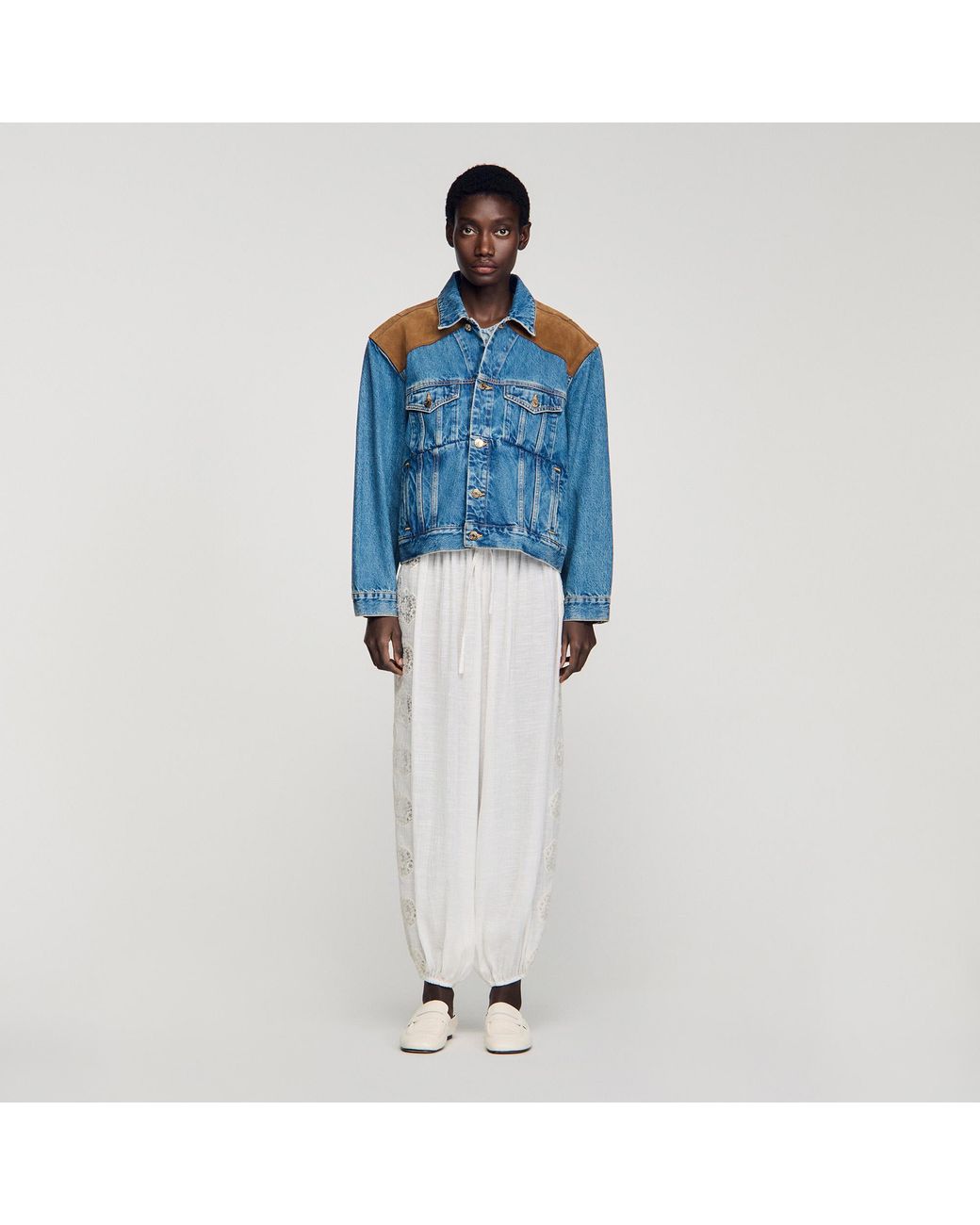Sandro Blue Denim And Suede Jacket