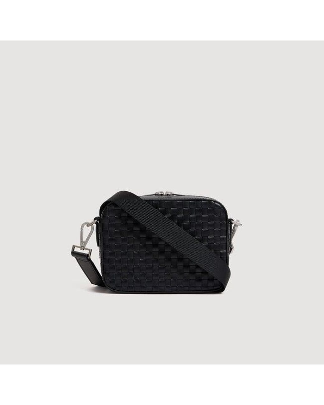 Sandro Black Small Woven Leather Bag for men