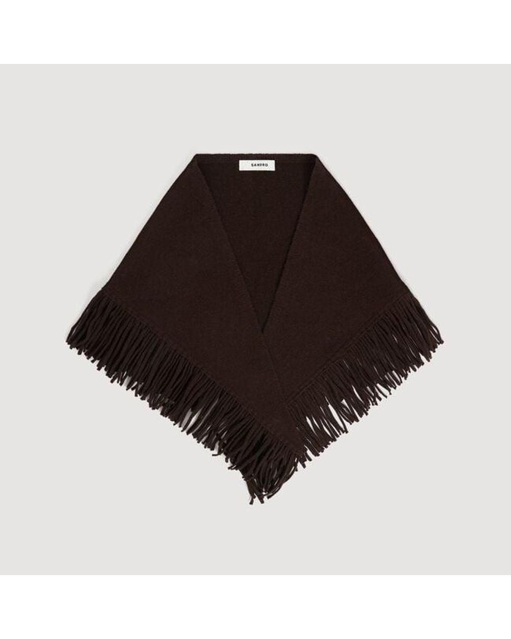 Sandro Black Fringed Wool Triangle Scarf