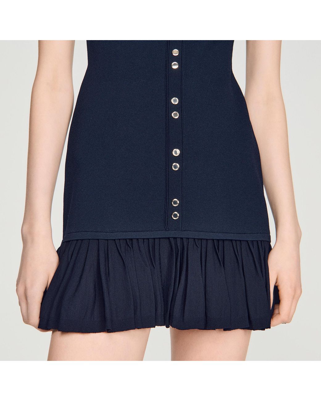 Sandro Blue Short Knit Dress With Ruffles