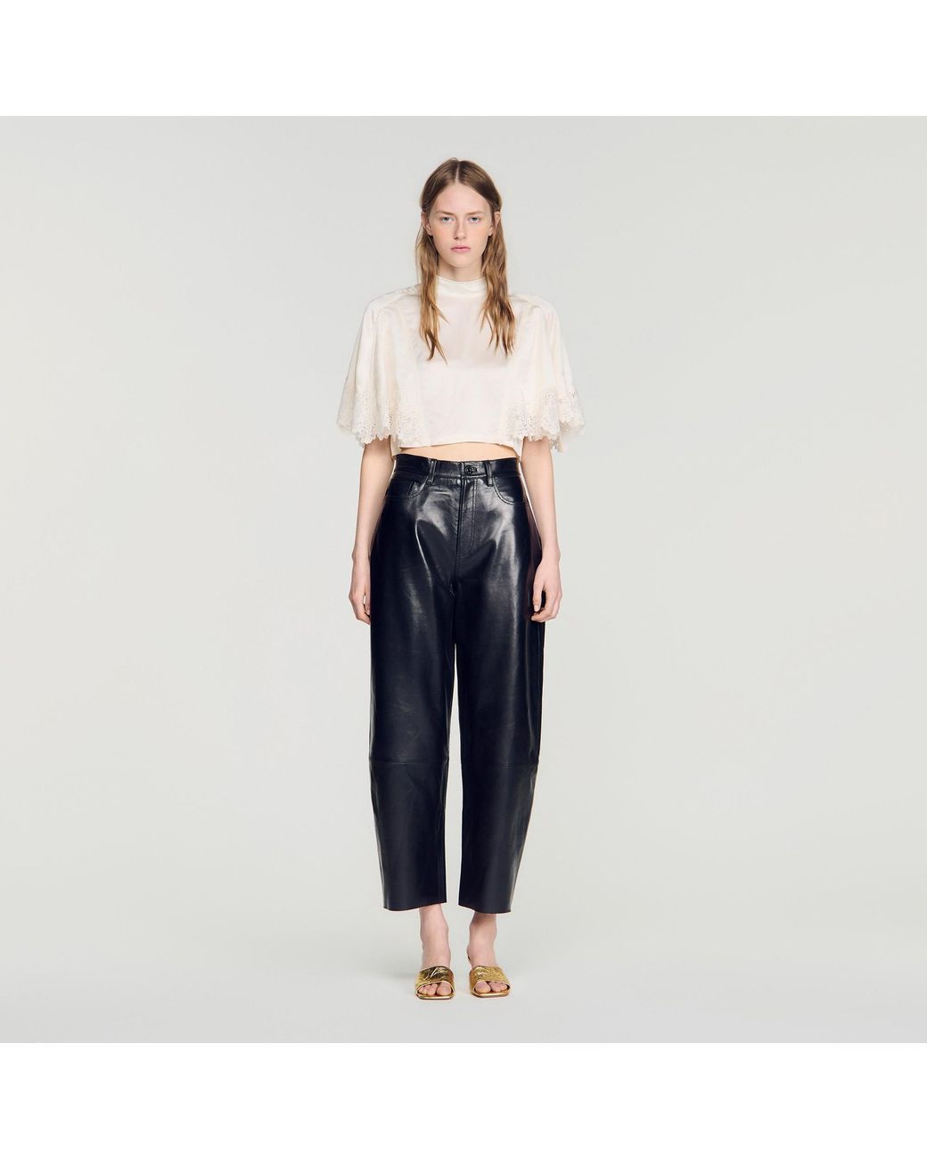 Sandro Blue Satin Cape-Effect Crop Top