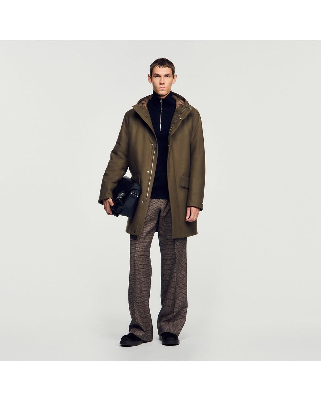 Sandro Black Wool And Cashmere Parka for men