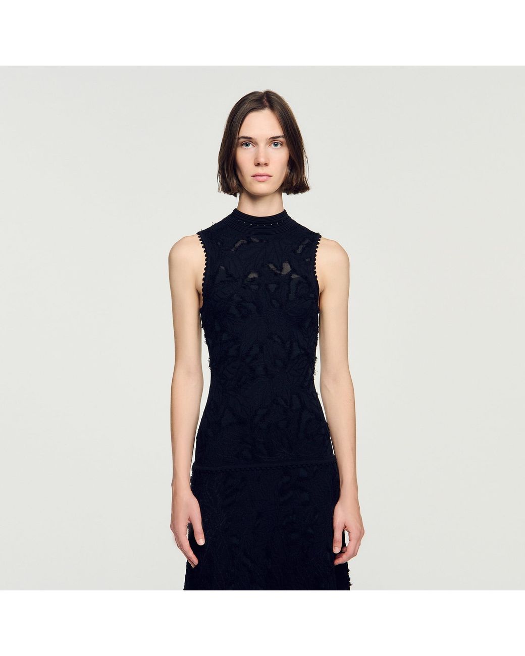 Sandro Blue Floral Motif Knit Maxi Dress