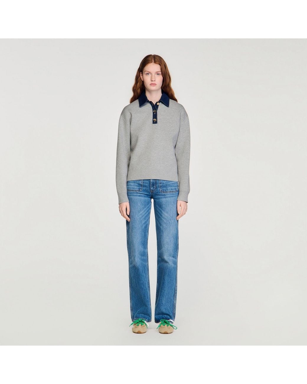 Sandro Blue Jumper With Denim Collar