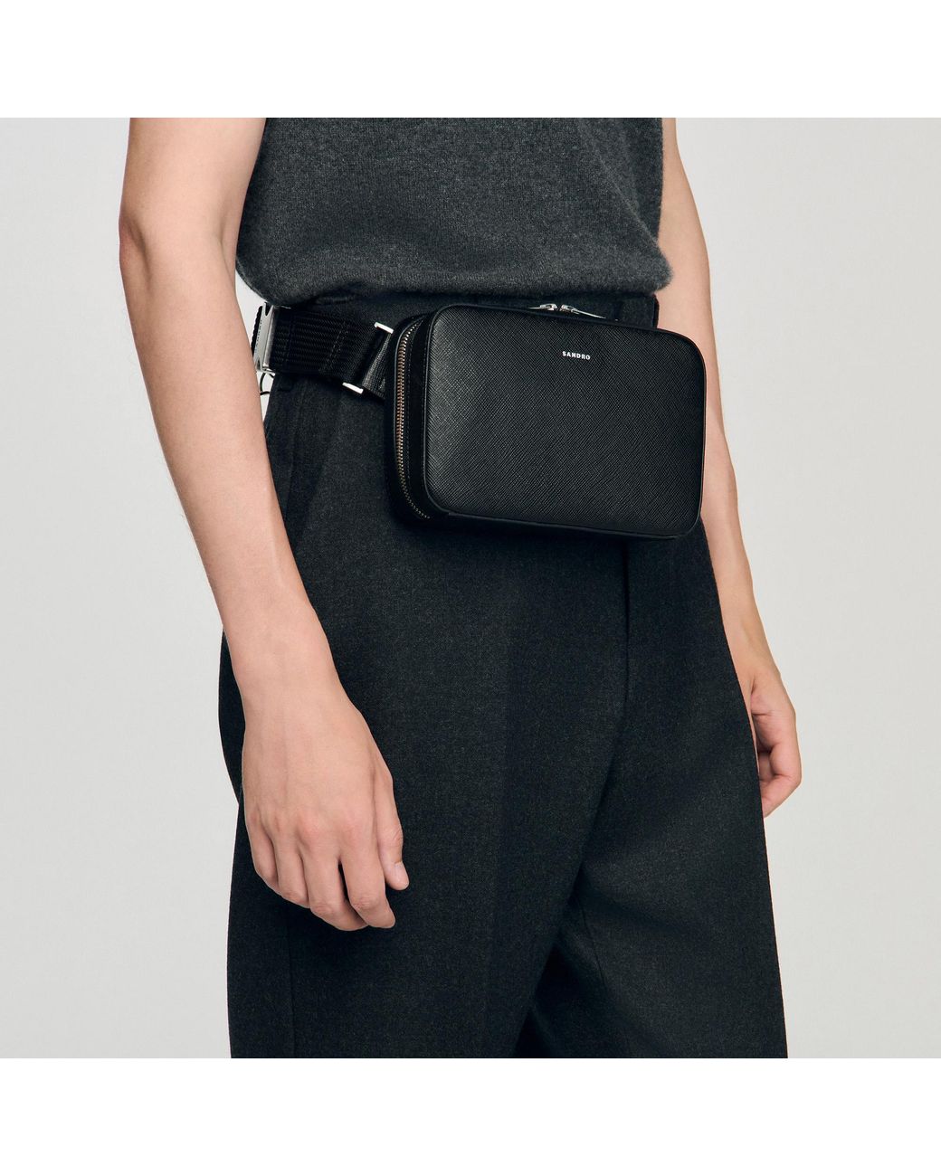 Sandro Black Small Reconstituted Leather Bag for men