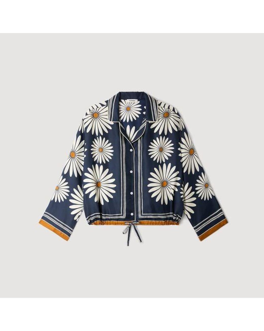 Sandro Blue Floral Print Silk Shirt