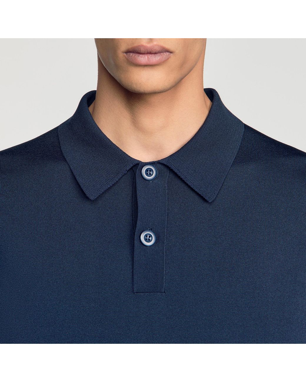 Sandro Blue Long-Sleeved Knitted Polo Shirt for men