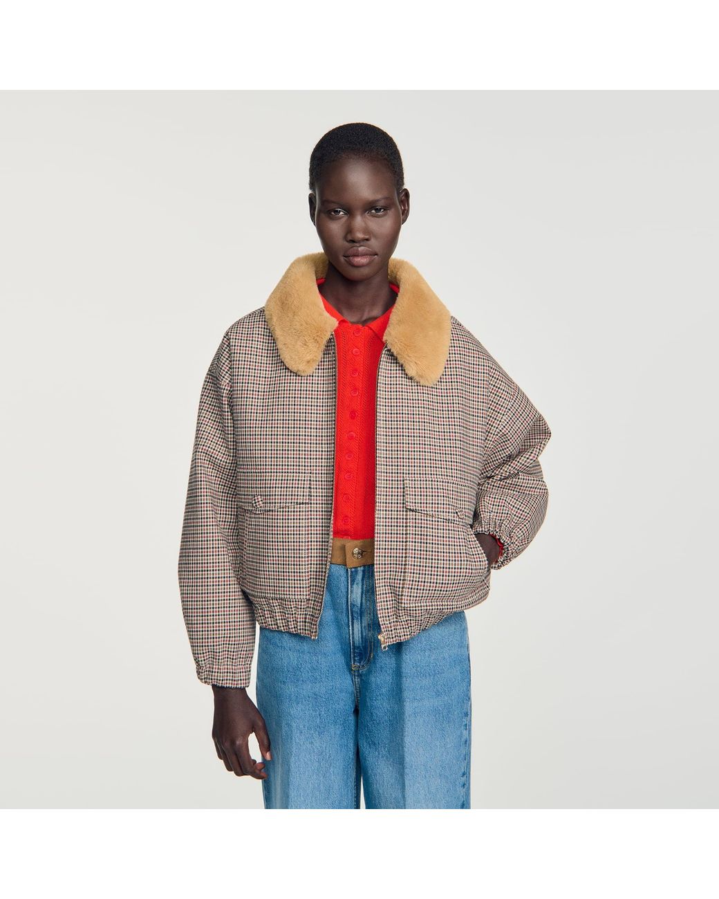Sandro Blue Faux Fur-Lined Coat
