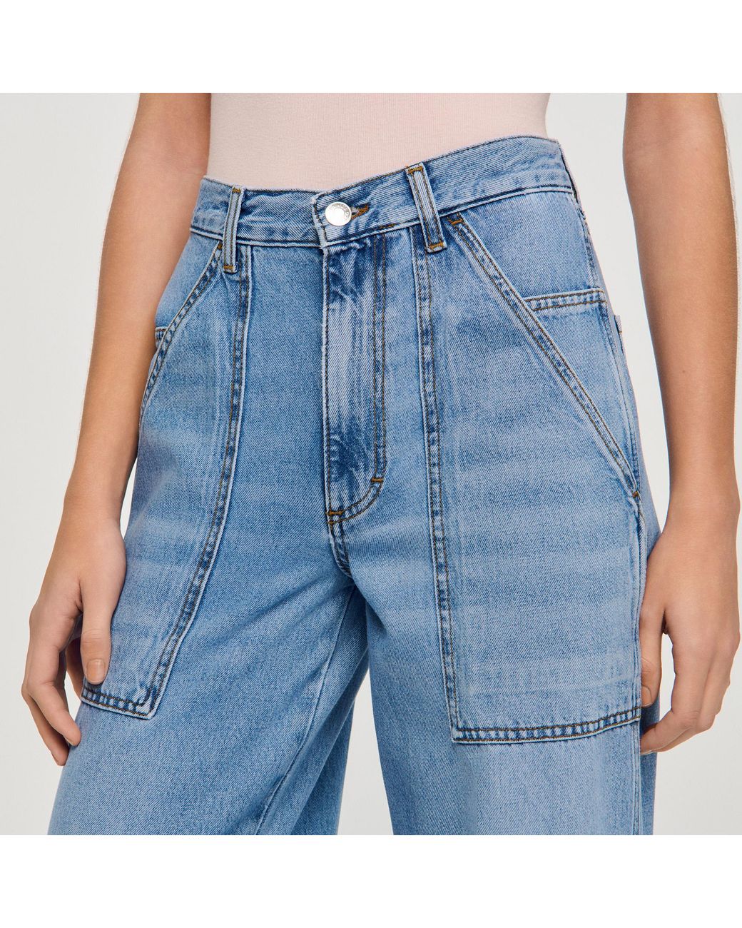 Sandro Blue Faded Wide Straight-Leg Jeans