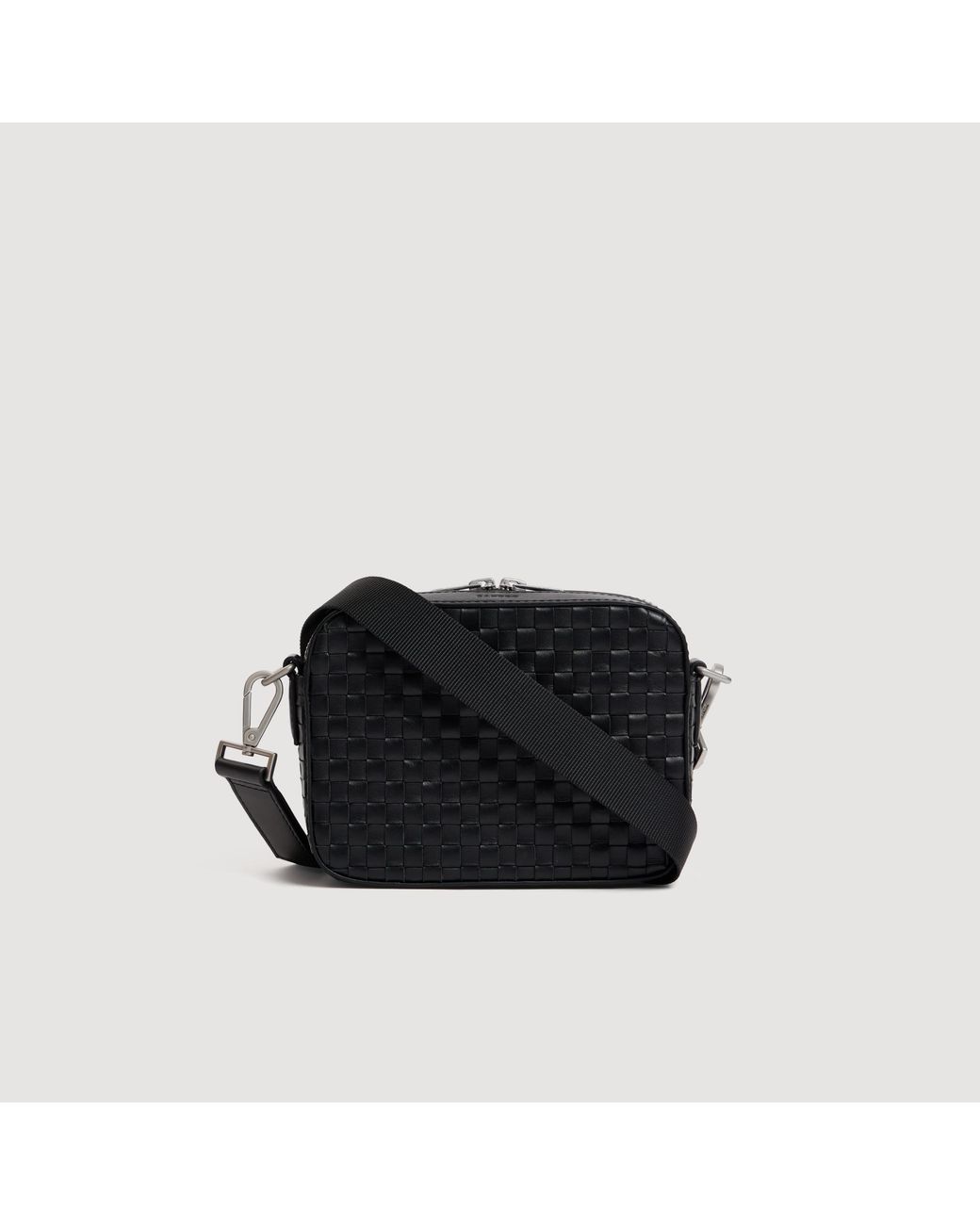 Sandro Black Small Woven Leather Bag for men