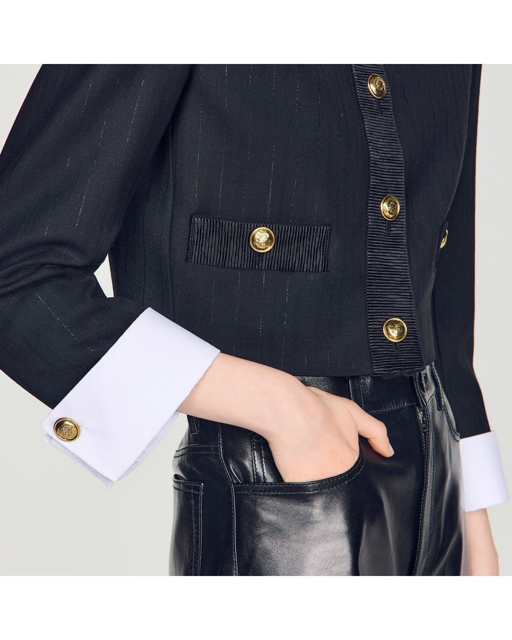 Sandro Blue Cropped Striped Wool Jacket