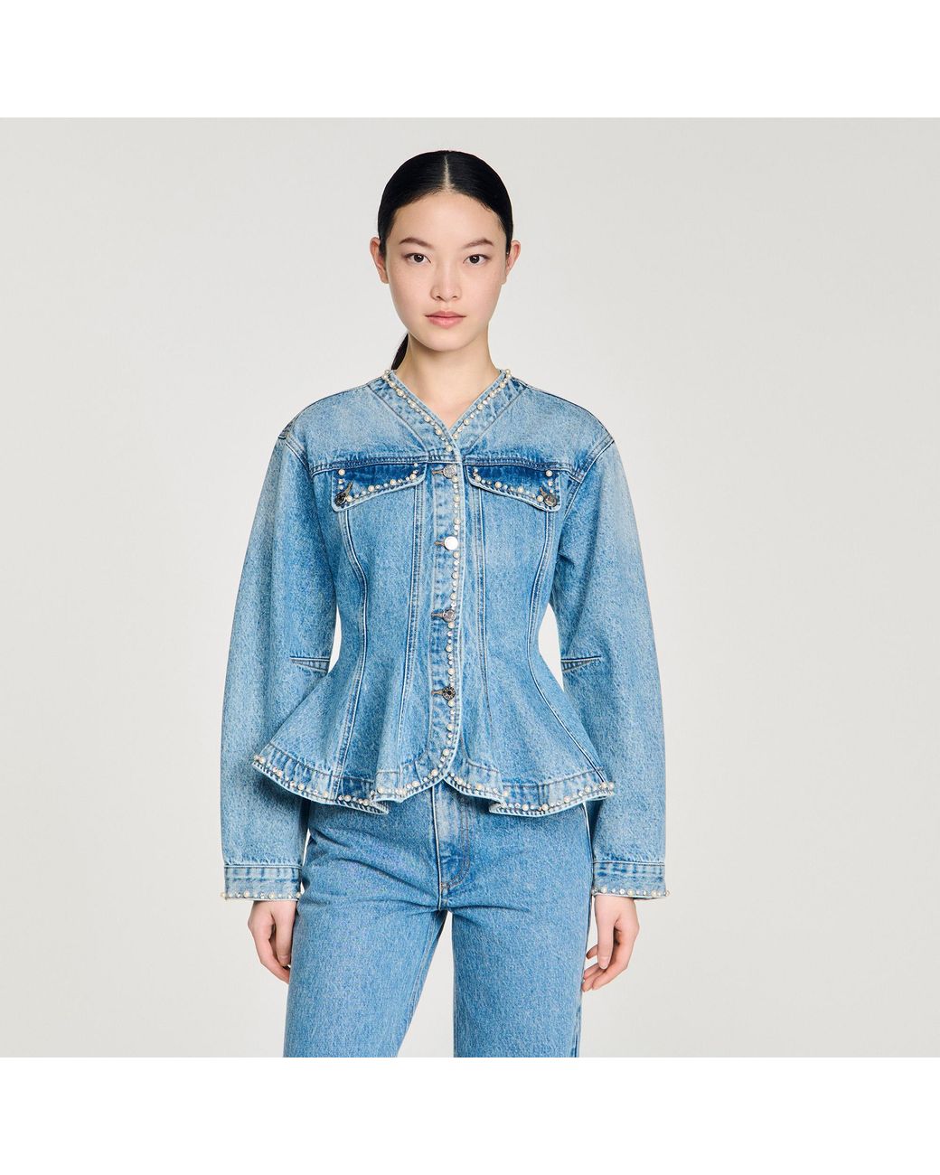 Sandro Blue Beaded Denim Jacket