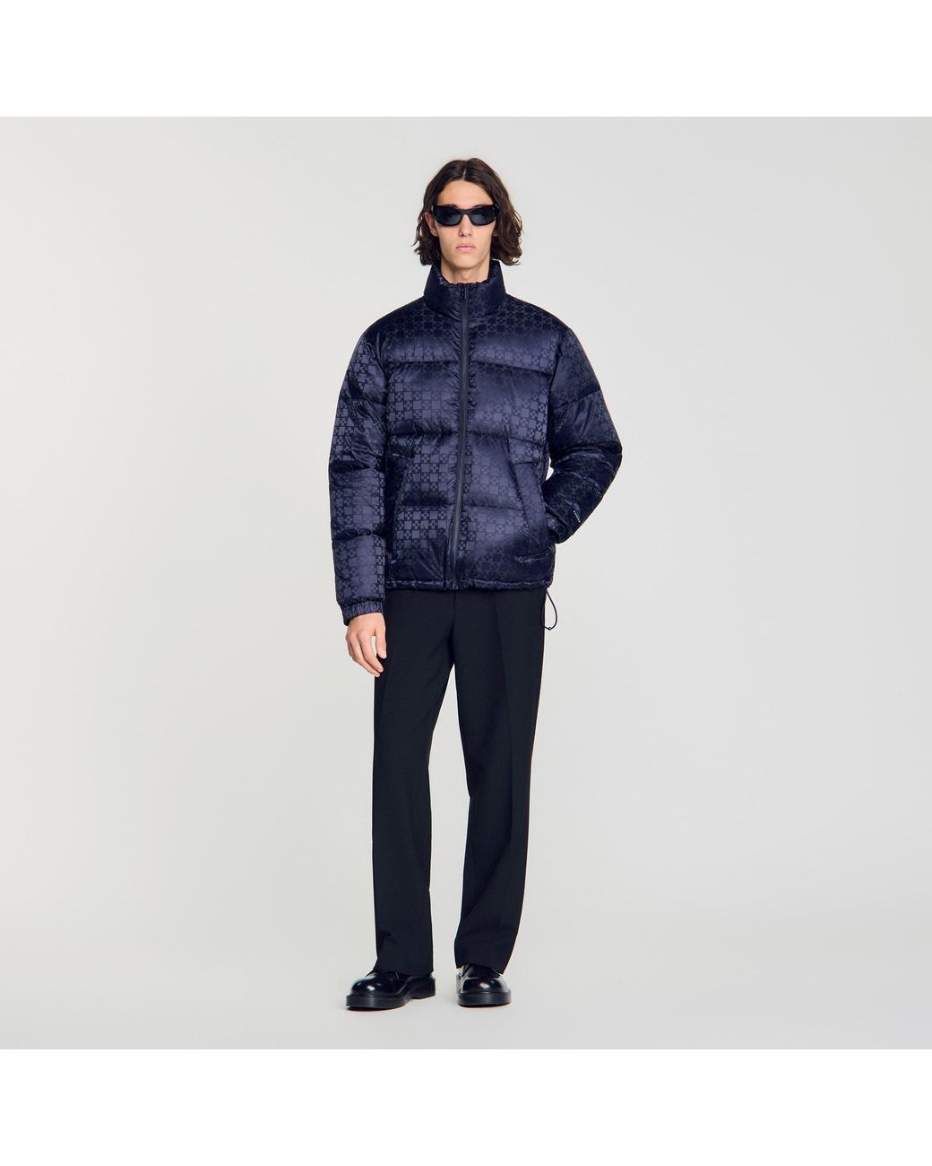 Sandro Blue Water-Repellent Cross-Motif Puffer for men