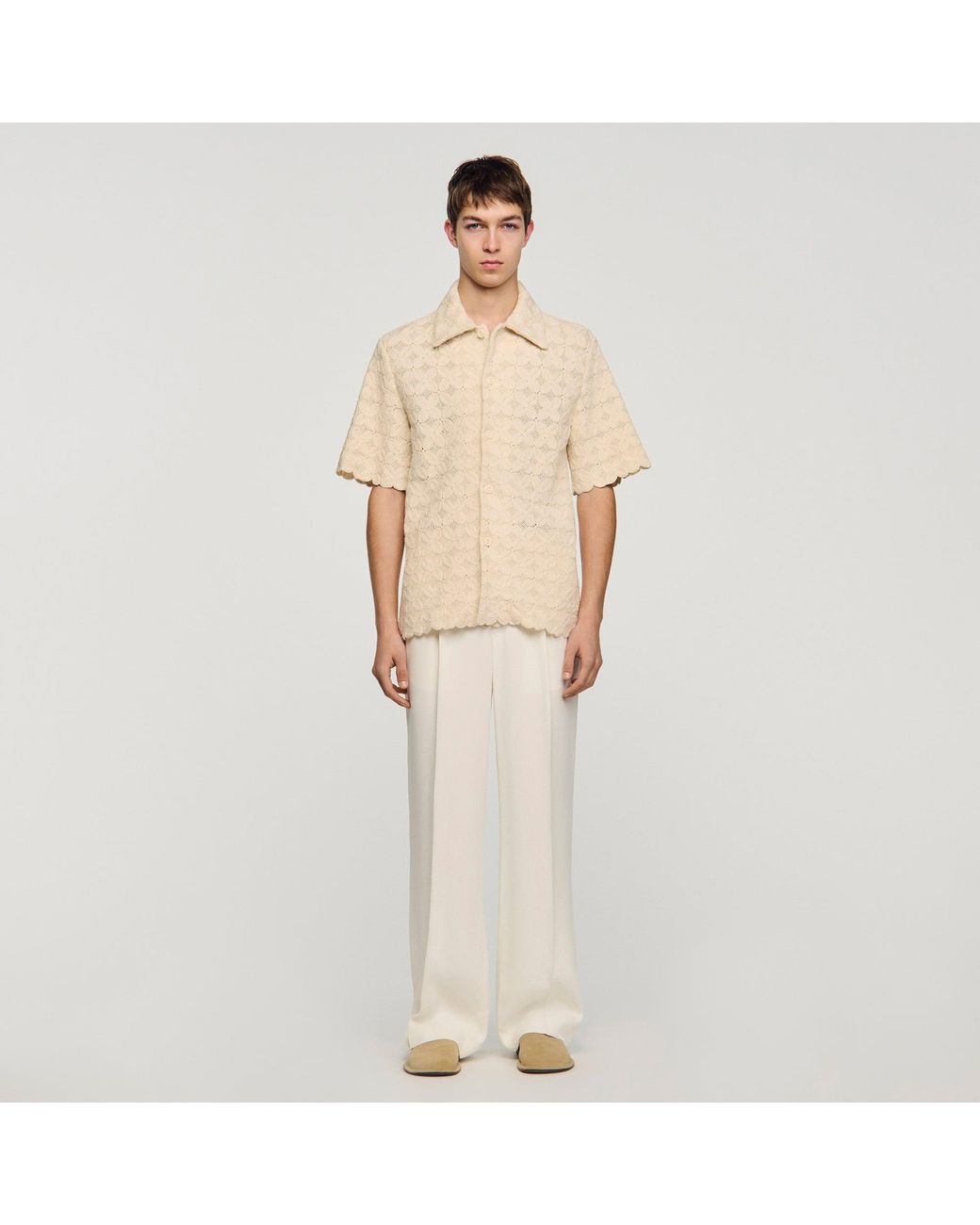 Sandro Natural Cotton Broderie Anglaise Shirt for men