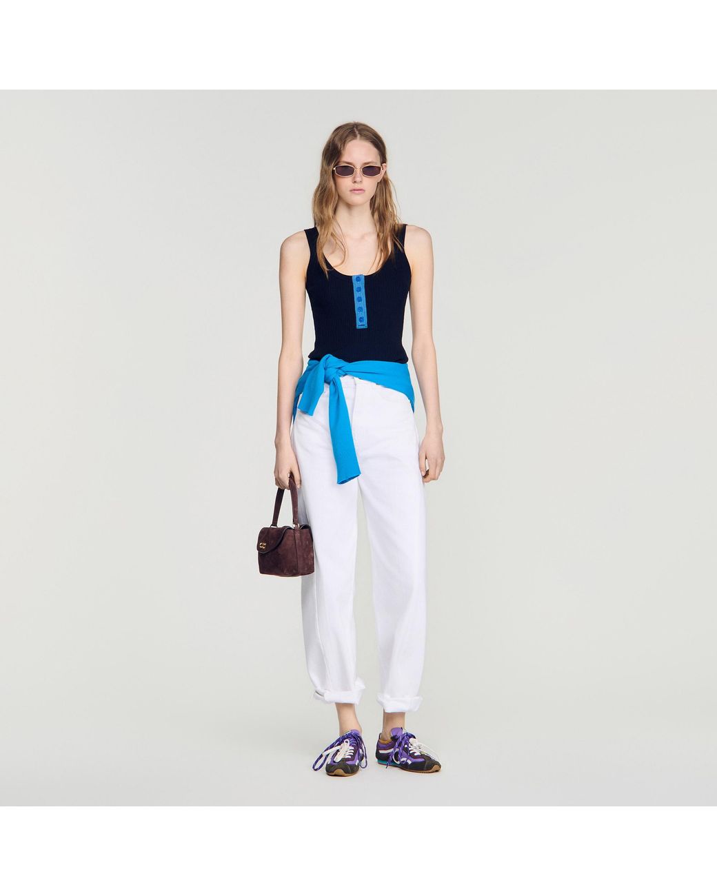 Sandro Blue Contrast Button Vest Top