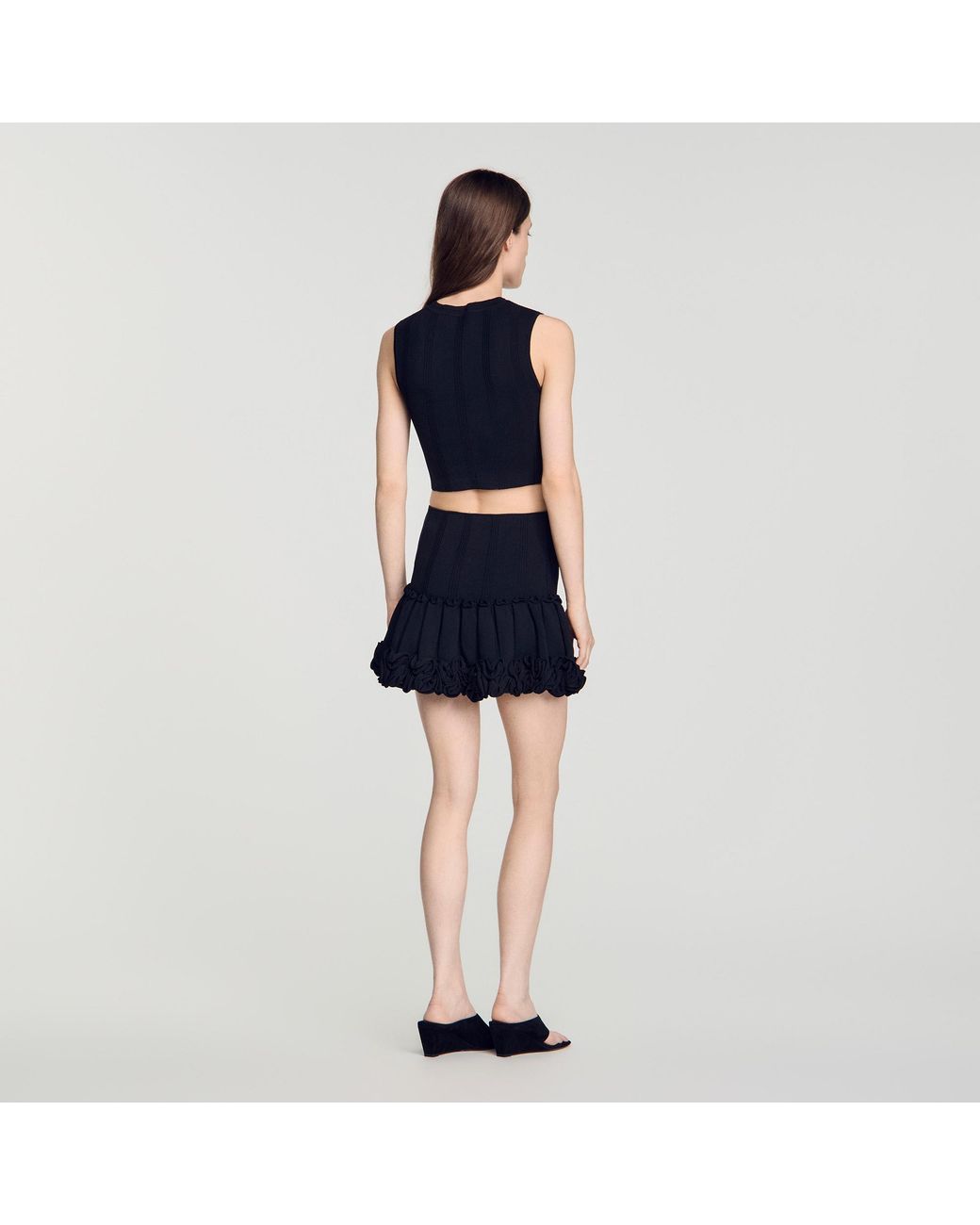 Sandro Blue Cropped Ribbed Knit Top
