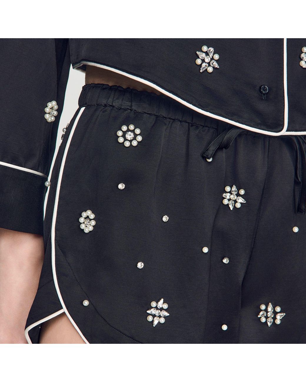 Sandro Blue Beaded And Rhinestone Shorts