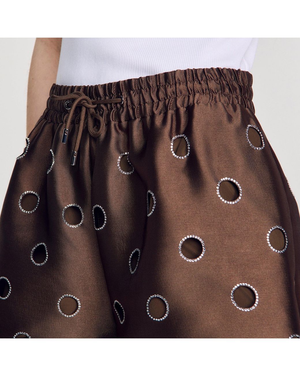 Sandro Red Distressed Rhinestone Shorts