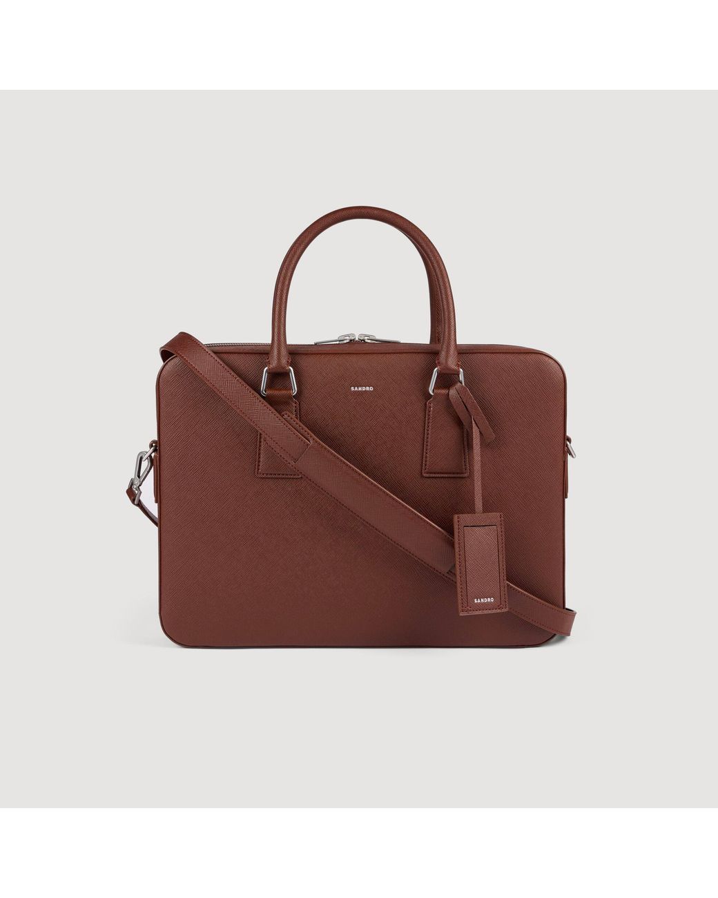 Sandro Brown Reconstituted Leather Briefcase for men