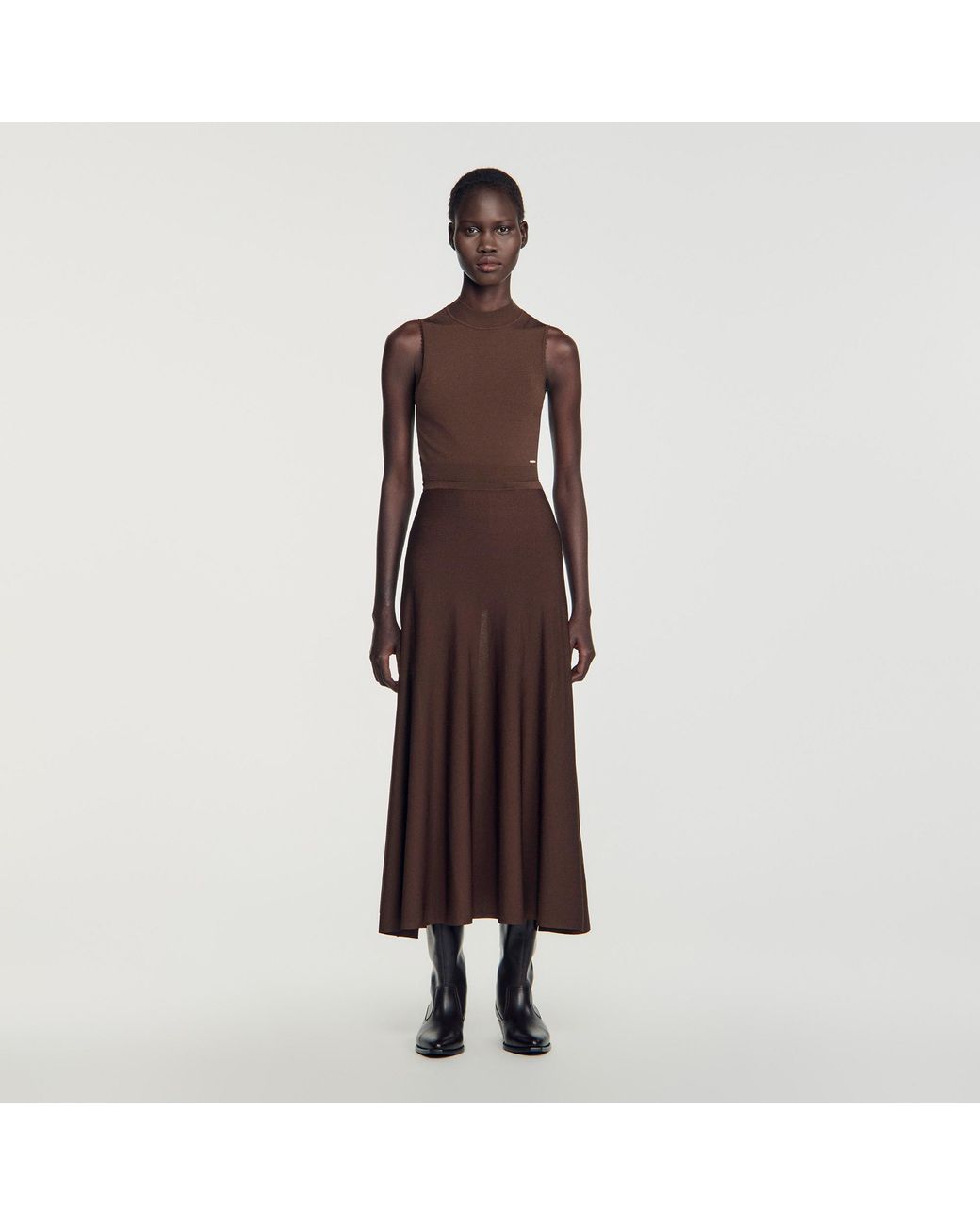 Sandro Brown Long Fine Knit Skirt