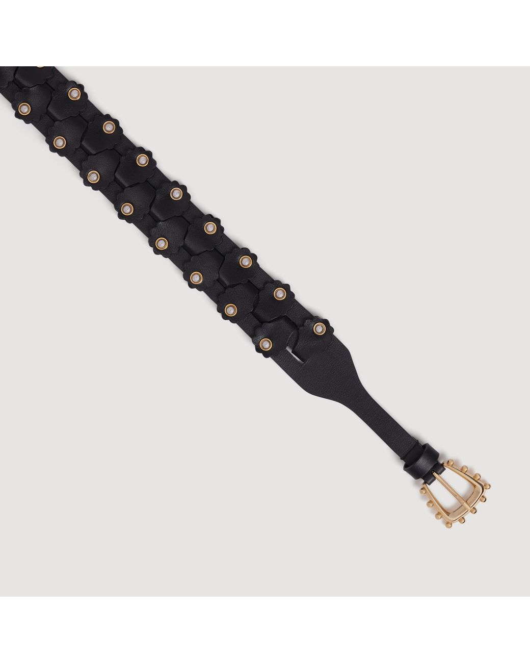 Sandro Black Interlaced Leather Belt With Studs