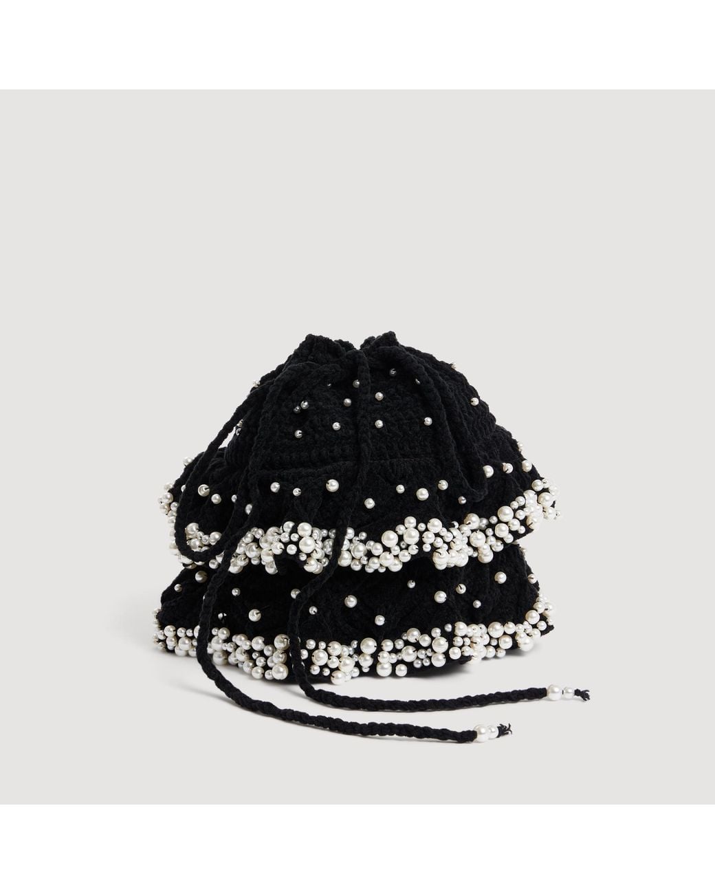 Sandro Black Beaded Knit Bag